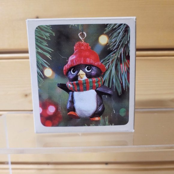Keepsake Ornament 3 Hallmark Vintage Perky Penguin Cinnamon Bear Frosted Images - Picture 4 of 7